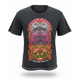 Project Social T Free Love Festival Psychedelic Graphic Tee One Size Washed EUC